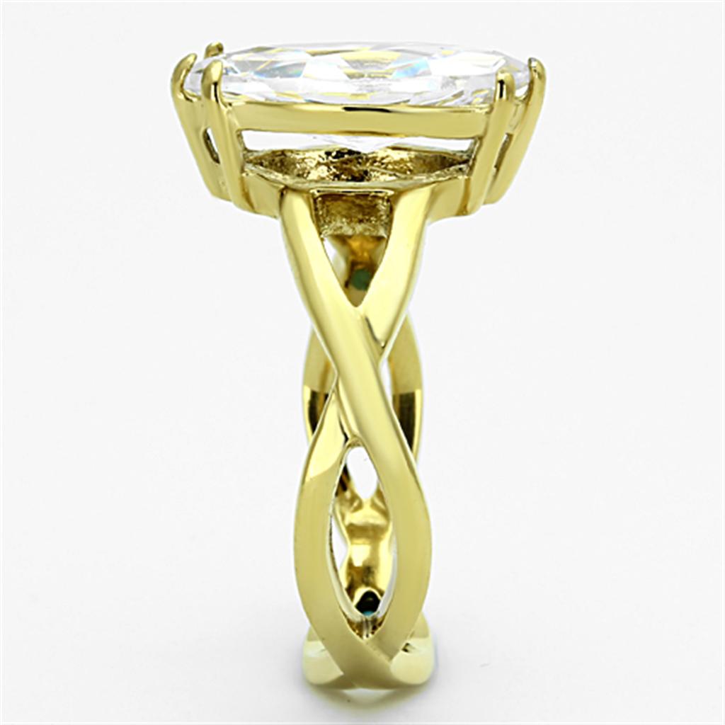 IP Gold(Ion Plating) Stainless Steel Ring with AAA Grade CZ in Clear