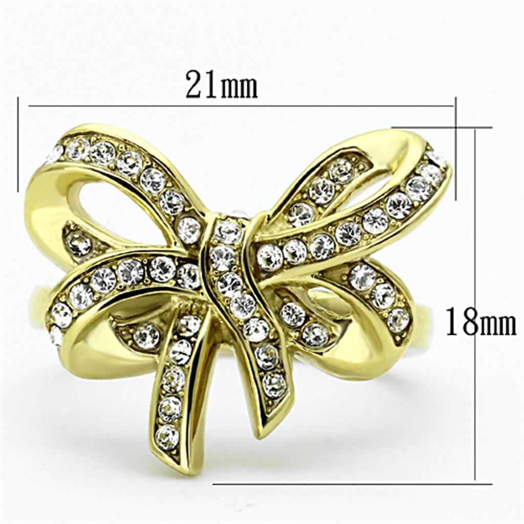 IP Gold(Ion Plating) Stainless Steel Ring with Top Grade Crystal in Clear