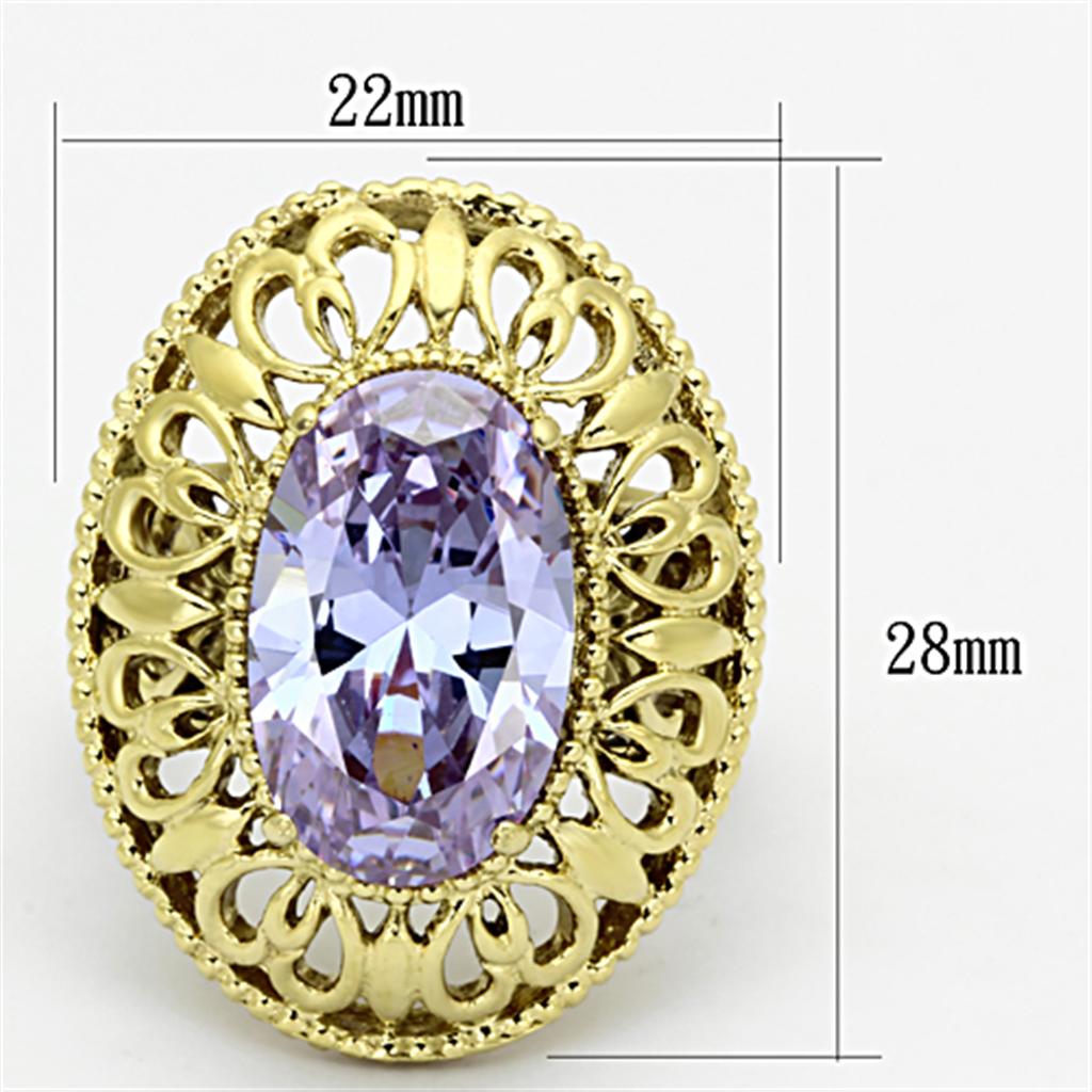 IP Gold(Ion Plating) Stainless Steel Ring with AAA Grade CZ in Light Amethyst