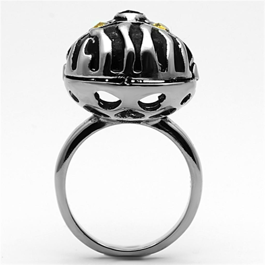 High polished (no plating) Stainless Steel Ring with Top Grade Crystal in Topaz