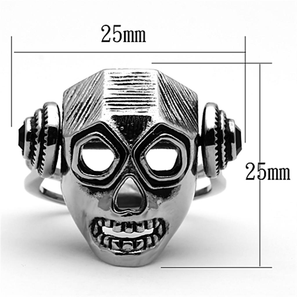 High polished (no plating) Stainless Steel Ring with Top Grade Crystal in Jet