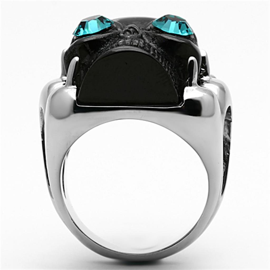 Two-Tone IP Black Stainless Steel Ring with Top Grade Crystal in Blue Zircon