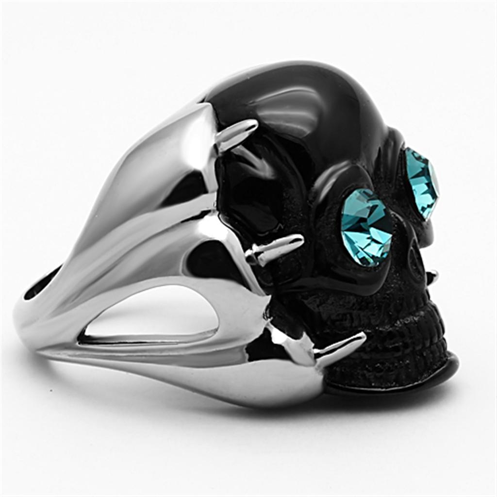 Two-Tone IP Black Stainless Steel Ring with Top Grade Crystal in Blue Zircon
