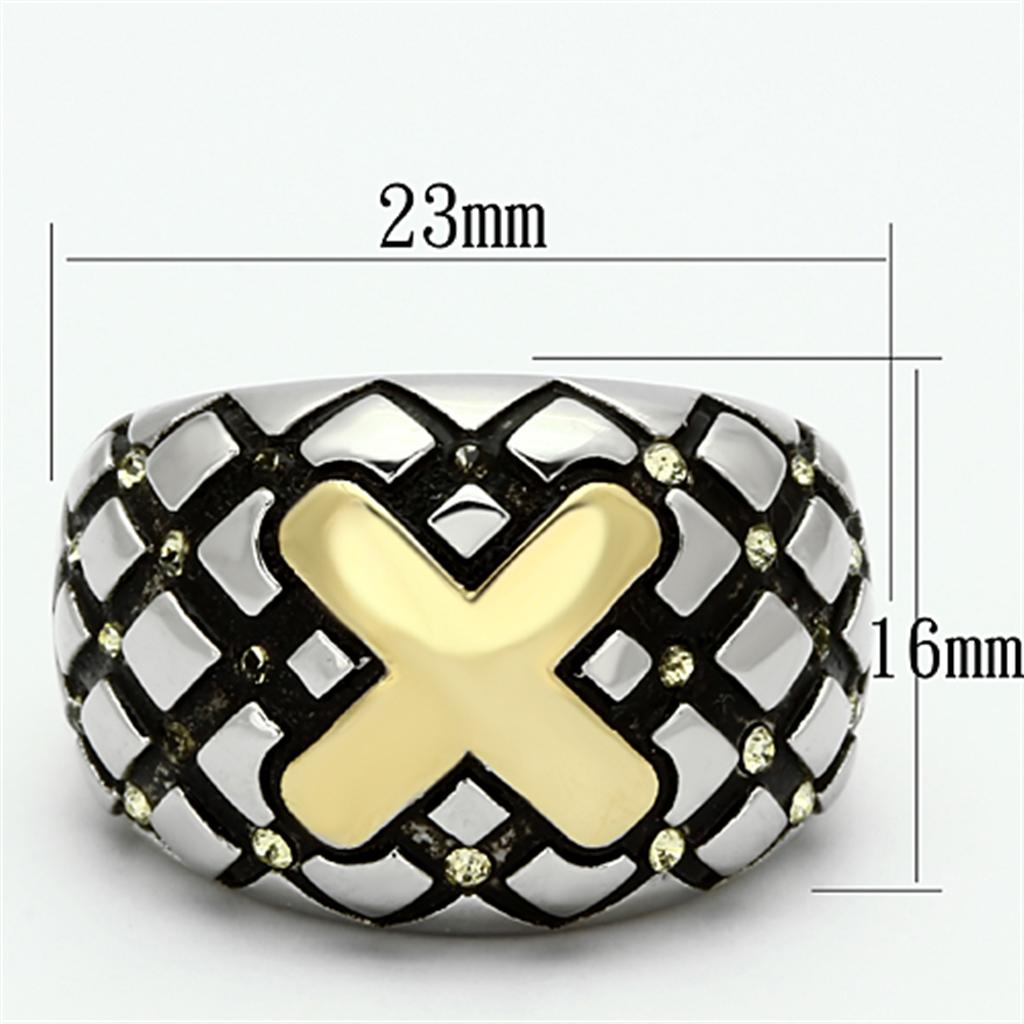 Two-Tone IP Gold (Ion Plating) Stainless Steel Ring with Top Grade Crystal in Citrine Yellow