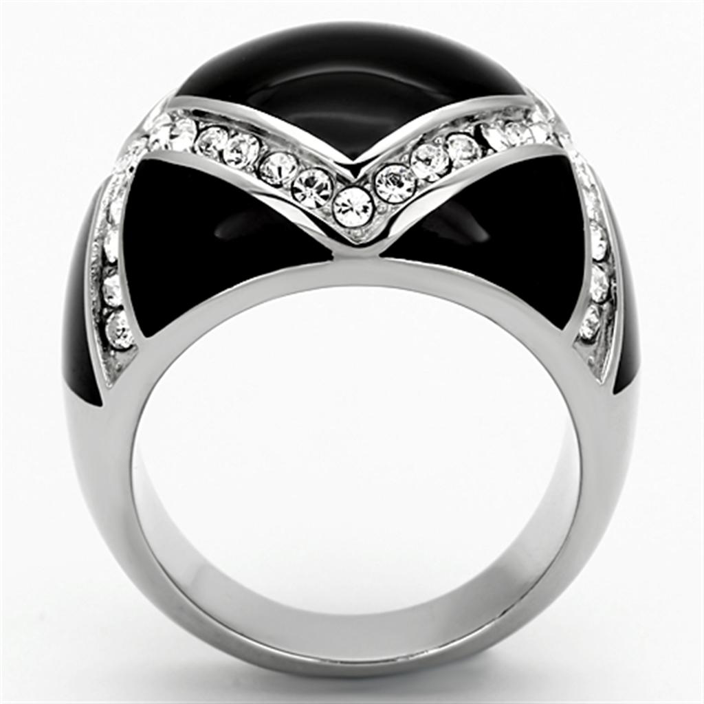 High polished (no plating) Stainless Steel Ring with Top Grade Crystal in Clear