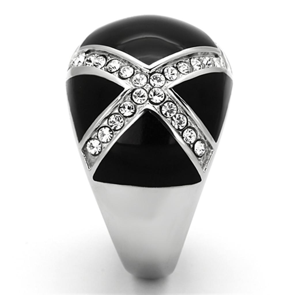 High polished (no plating) Stainless Steel Ring with Top Grade Crystal in Clear