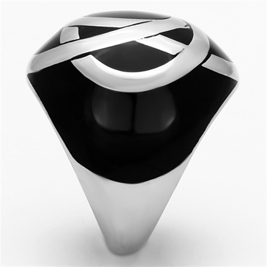 High polished (no plating) Stainless Steel Ring with Epoxy in Jet