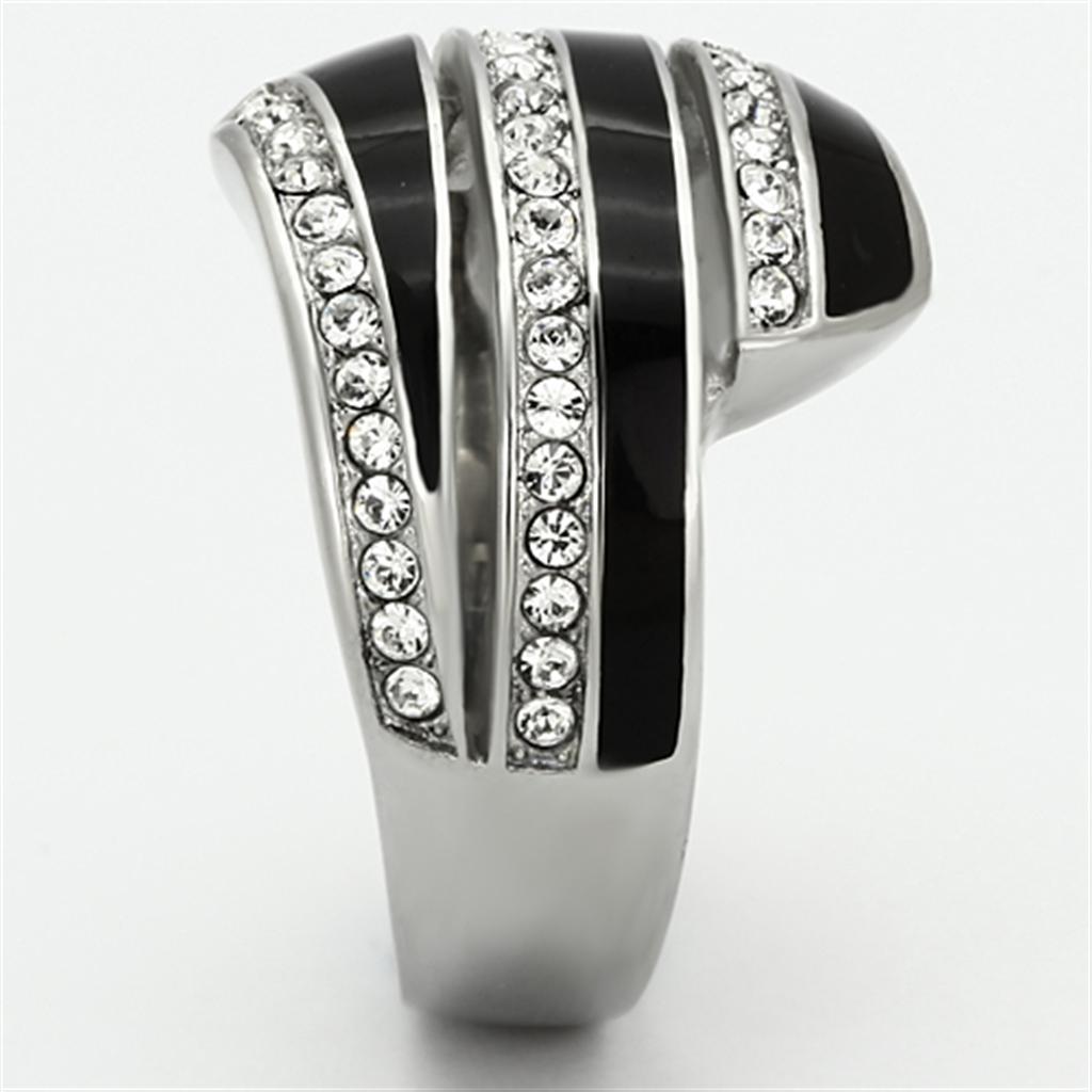 High polished (no plating) Stainless Steel Ring with Top Grade Crystal in Clear