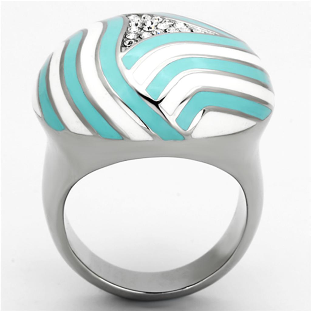 High polished (no plating) Stainless Steel Ring with Top Grade Crystal in Clear