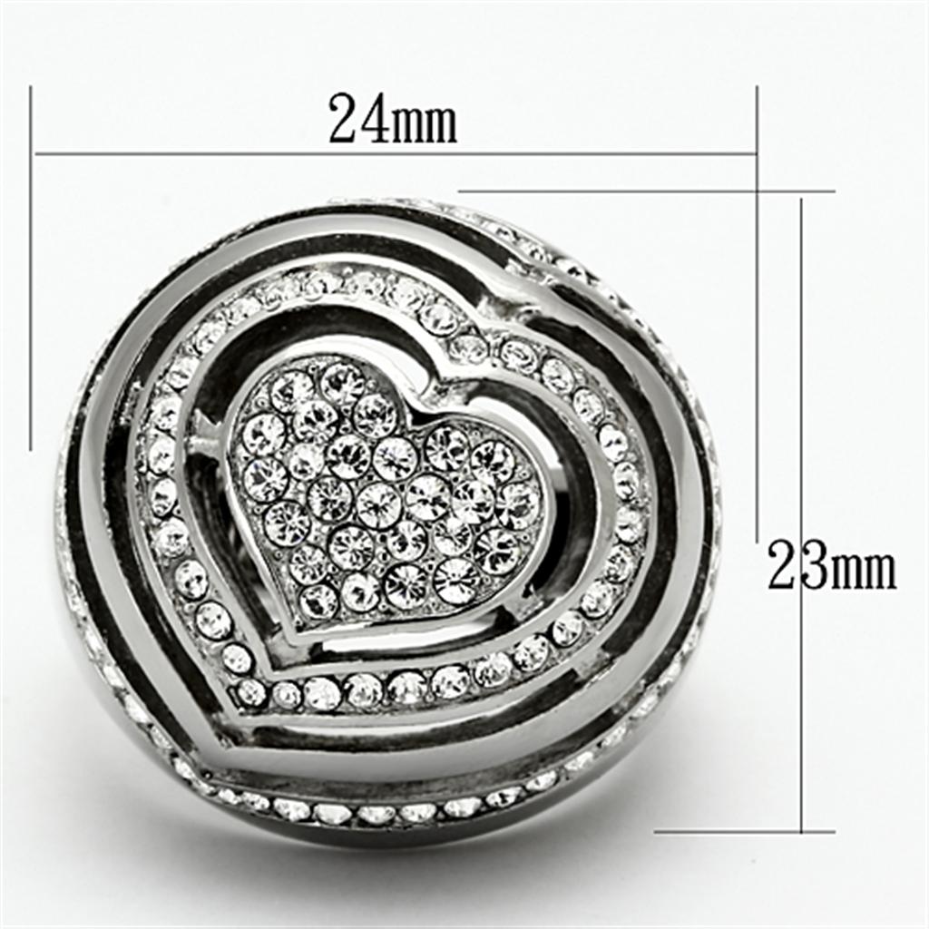 High polished (no plating) Stainless Steel Ring with Top Grade Crystal in Clear