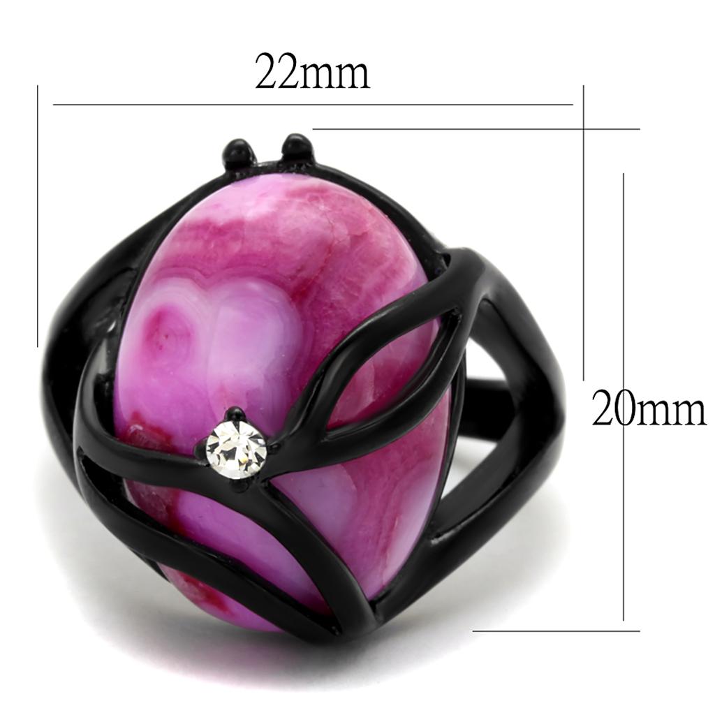 IP Black(Ion Plating) Stainless Steel Ring with Synthetic Cat Eye in Fuchsia