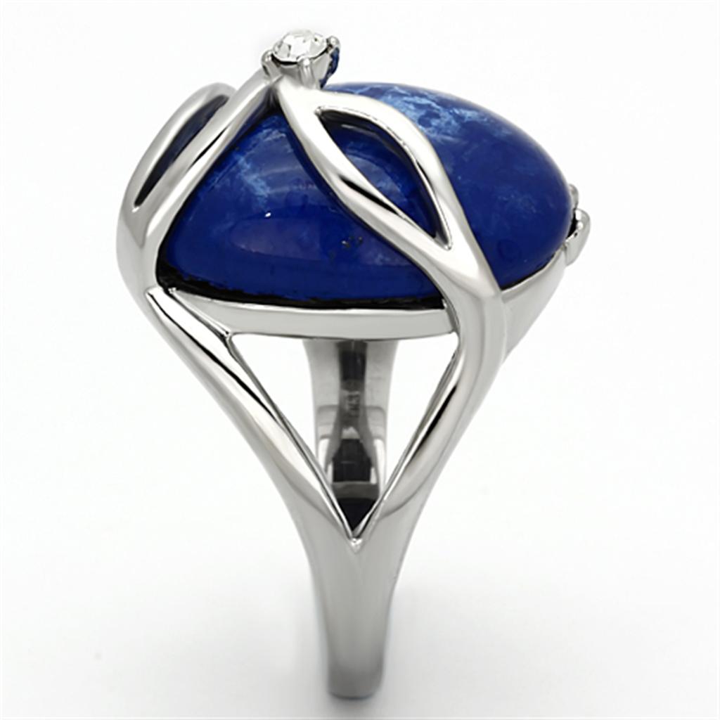High polished (no plating) Stainless Steel Ring with Synthetic Synthetic Stone in Capri Blue