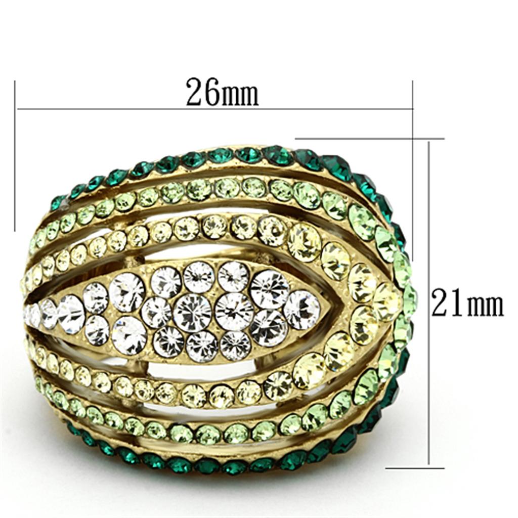 IP Gold(Ion Plating) Stainless Steel Ring with Top Grade Crystal in Multi Color
