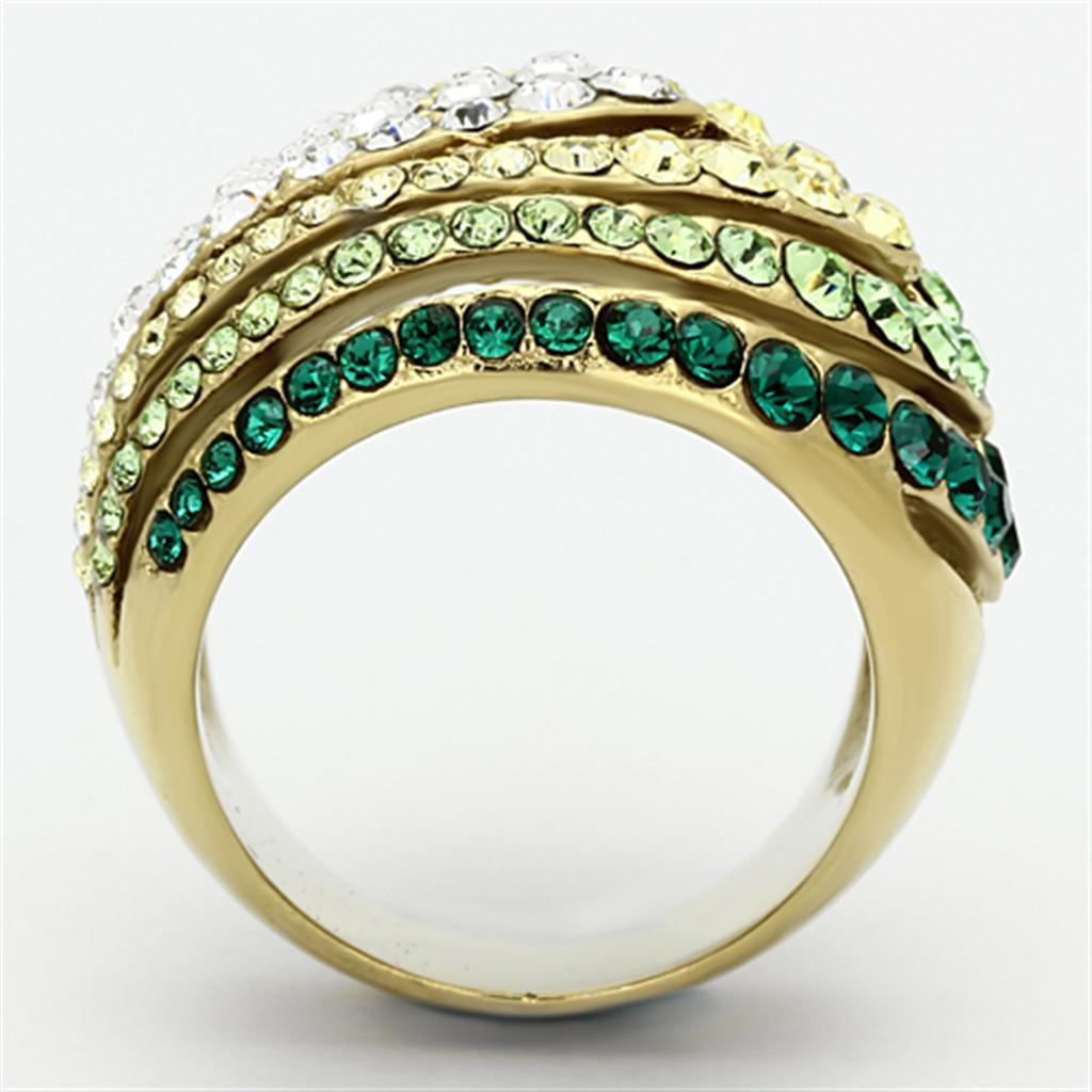 IP Gold(Ion Plating) Stainless Steel Ring with Top Grade Crystal in Multi Color