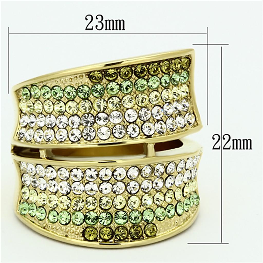 IP Gold(Ion Plating) Stainless Steel Ring with Top Grade Crystal in Multi Color