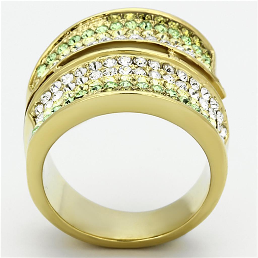 IP Gold(Ion Plating) Stainless Steel Ring with Top Grade Crystal in Multi Color