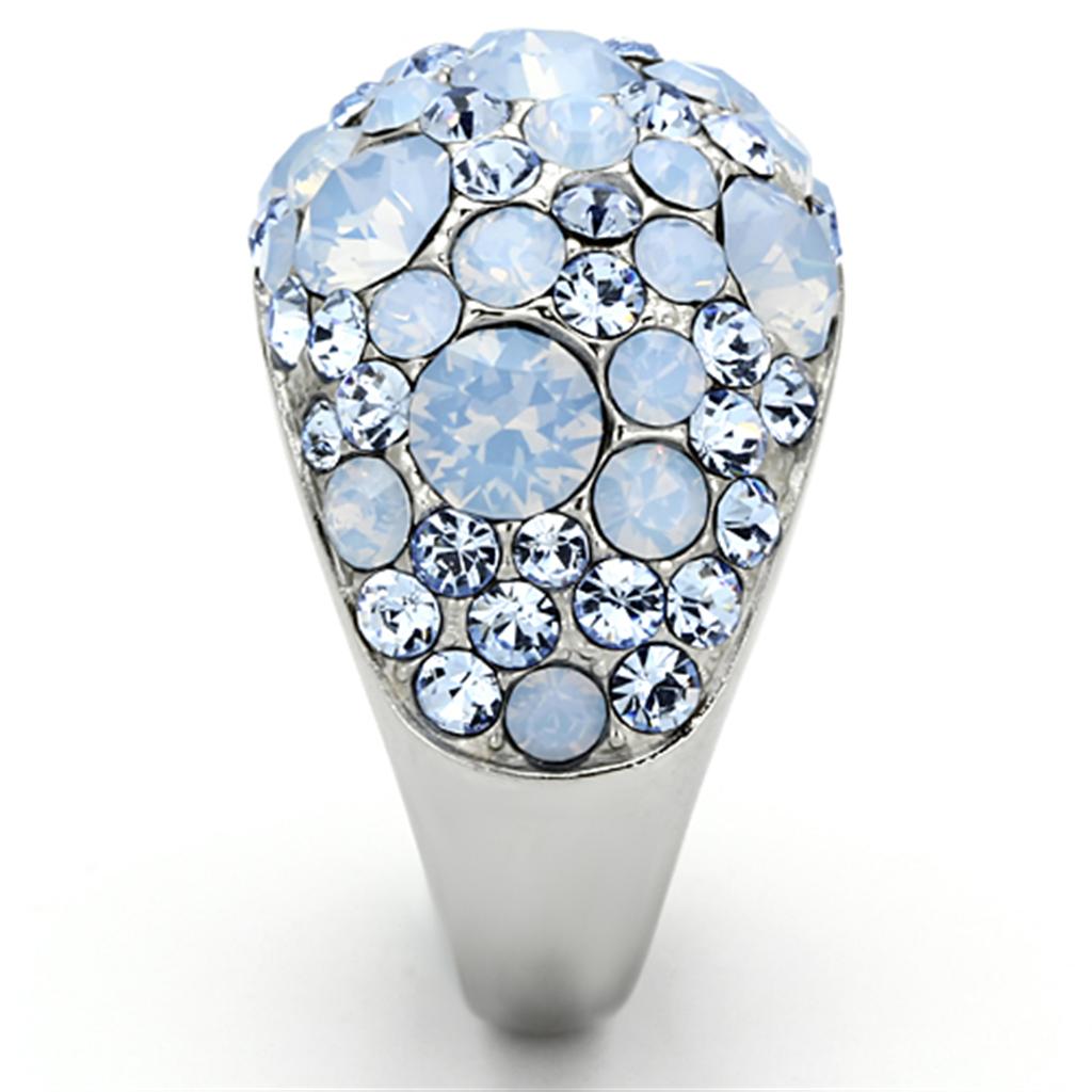 High polished (no plating) Stainless Steel Ring with Top Grade Crystal in Sea Blue
