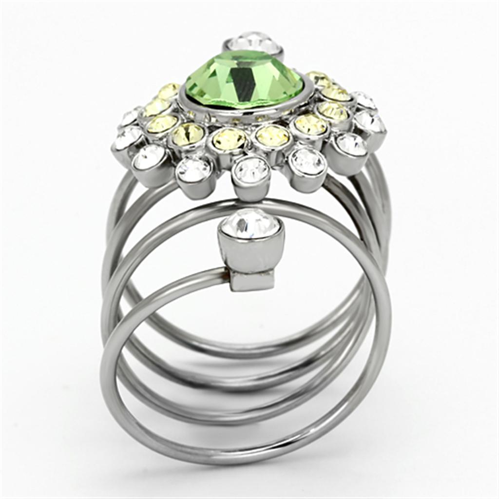 High polished (no plating) Stainless Steel Ring with Top Grade Crystal in Peridot
