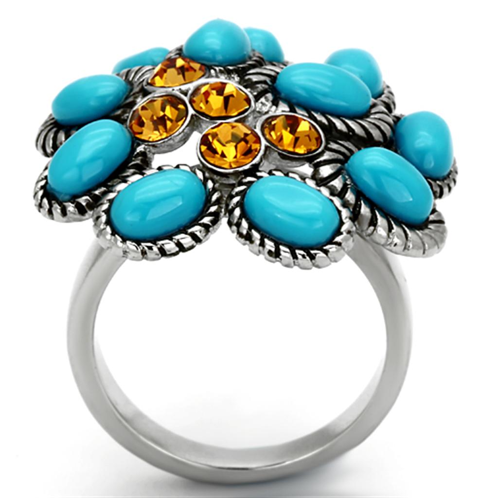 High polished (no plating) Stainless Steel Ring with Synthetic Synthetic Stone in Turquoise