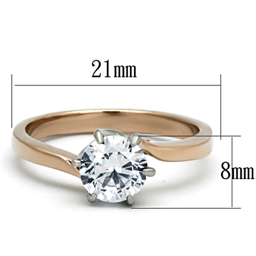 Two-Tone IP Rose Gold Stainless Steel Ring with AAA Grade CZ in Clear