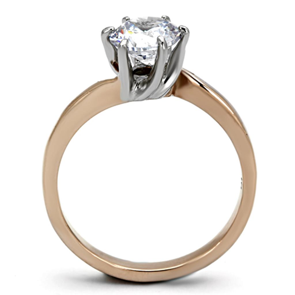Two-Tone IP Rose Gold Stainless Steel Ring with AAA Grade CZ in Clear
