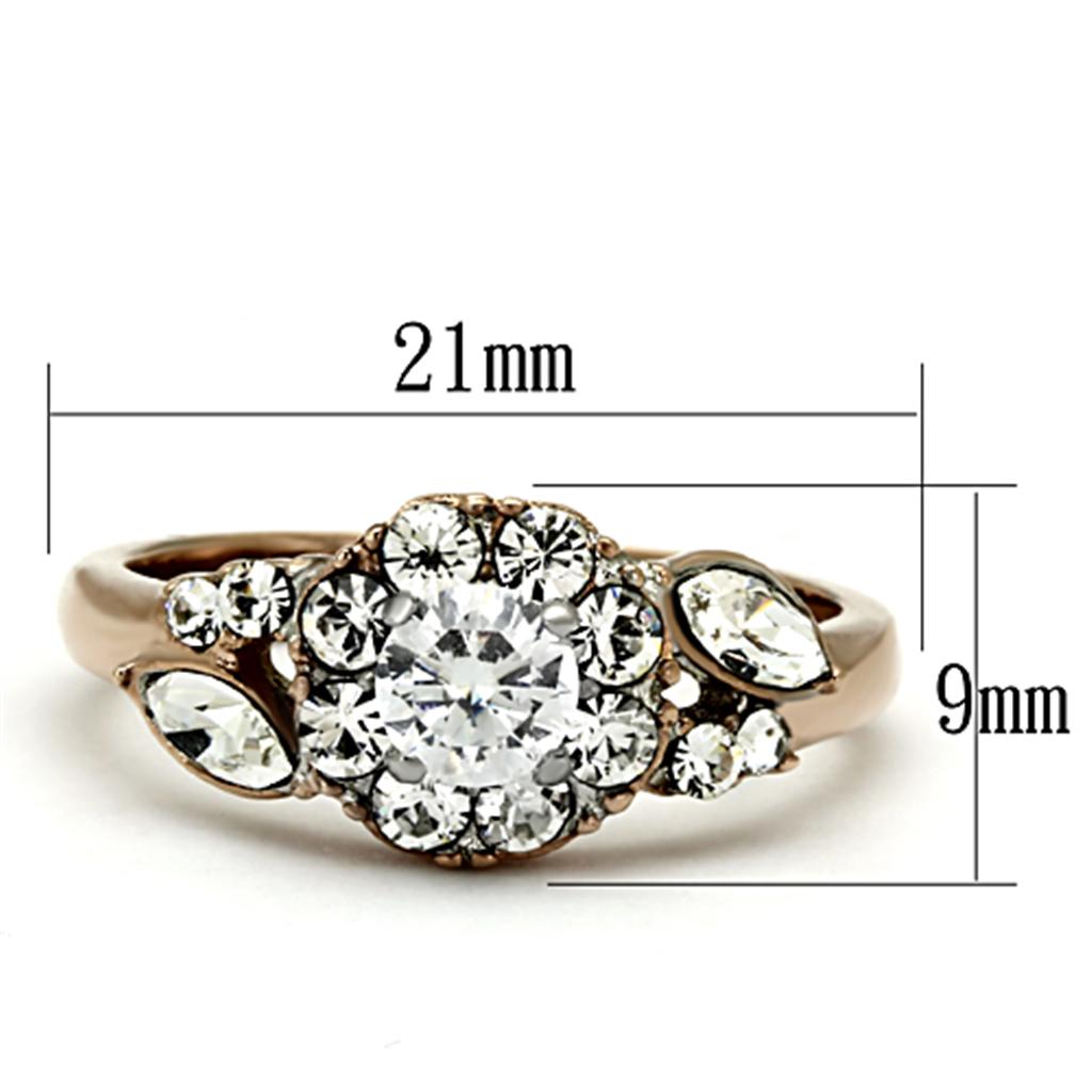 Two-Tone IP Rose Gold Stainless Steel Ring with AAA Grade CZ in Clear