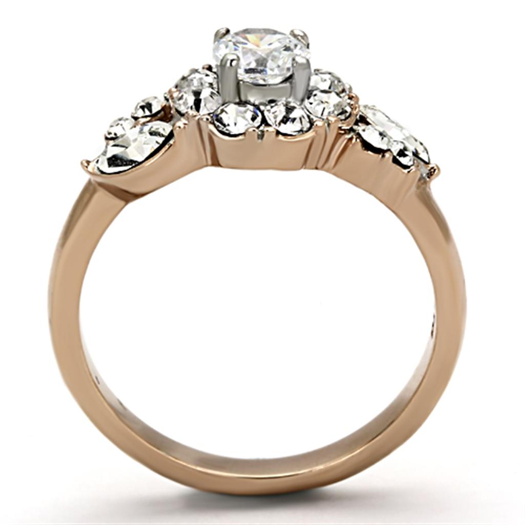 Two-Tone IP Rose Gold Stainless Steel Ring with AAA Grade CZ in Clear