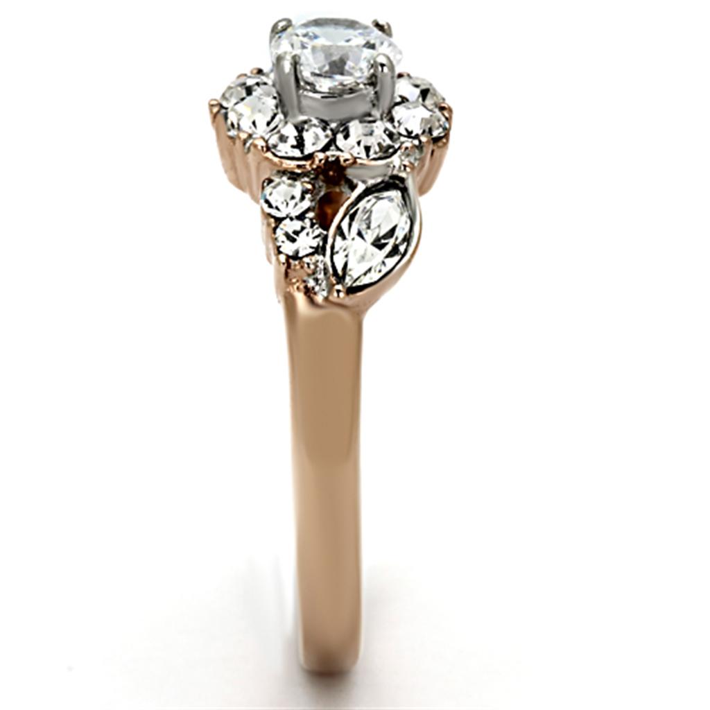 Two-Tone IP Rose Gold Stainless Steel Ring with AAA Grade CZ in Clear