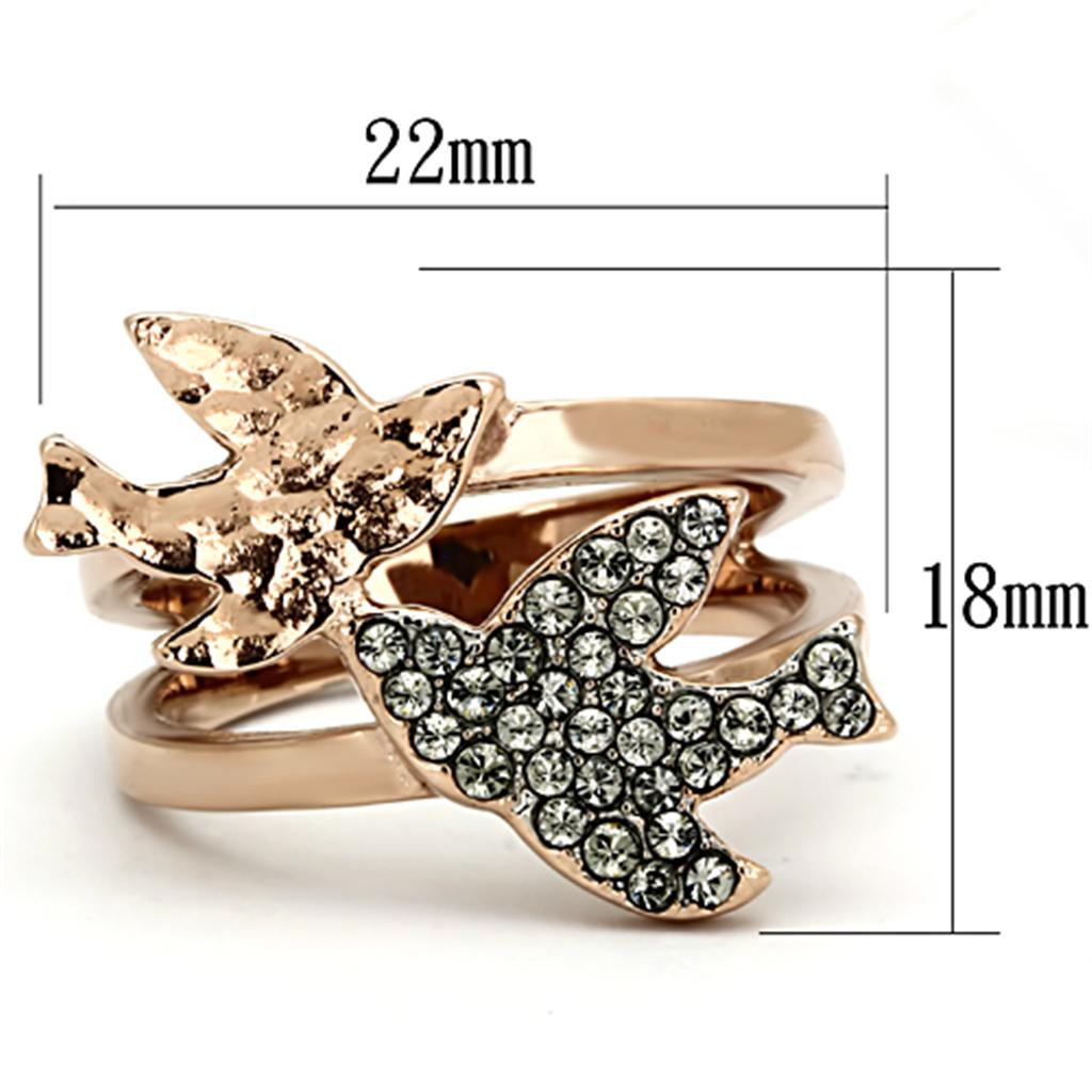 Two-Tone IP Rose Gold Stainless Steel Ring with Top Grade Crystal in Black Diamond