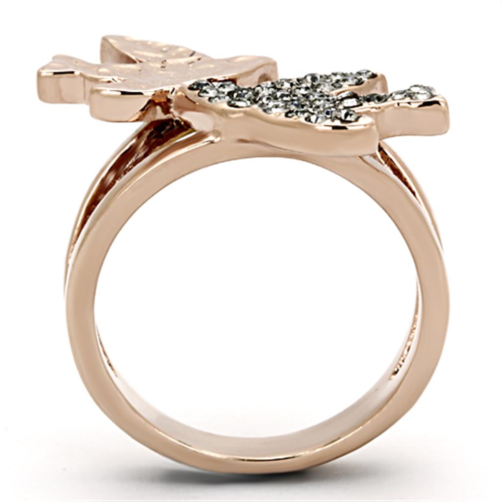 Two-Tone IP Rose Gold Stainless Steel Ring with Top Grade Crystal in Black Diamond