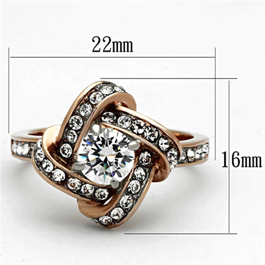 Two-Tone IP Rose Gold Stainless Steel Ring with AAA Grade CZ in Clear