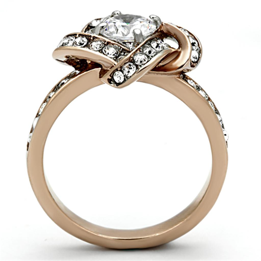 Two-Tone IP Rose Gold Stainless Steel Ring with AAA Grade CZ in Clear