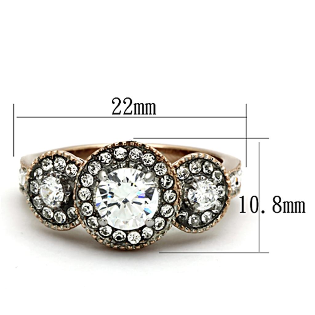 Tone IP Rose Gold Stainless Steel Ring with AAA Grade CZ in Clear