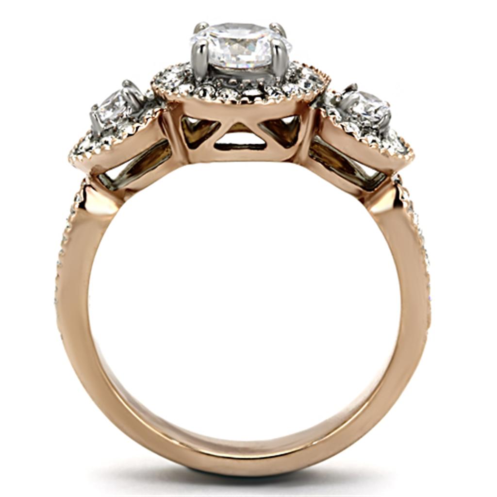 Tone IP Rose Gold Stainless Steel Ring with AAA Grade CZ in Clear