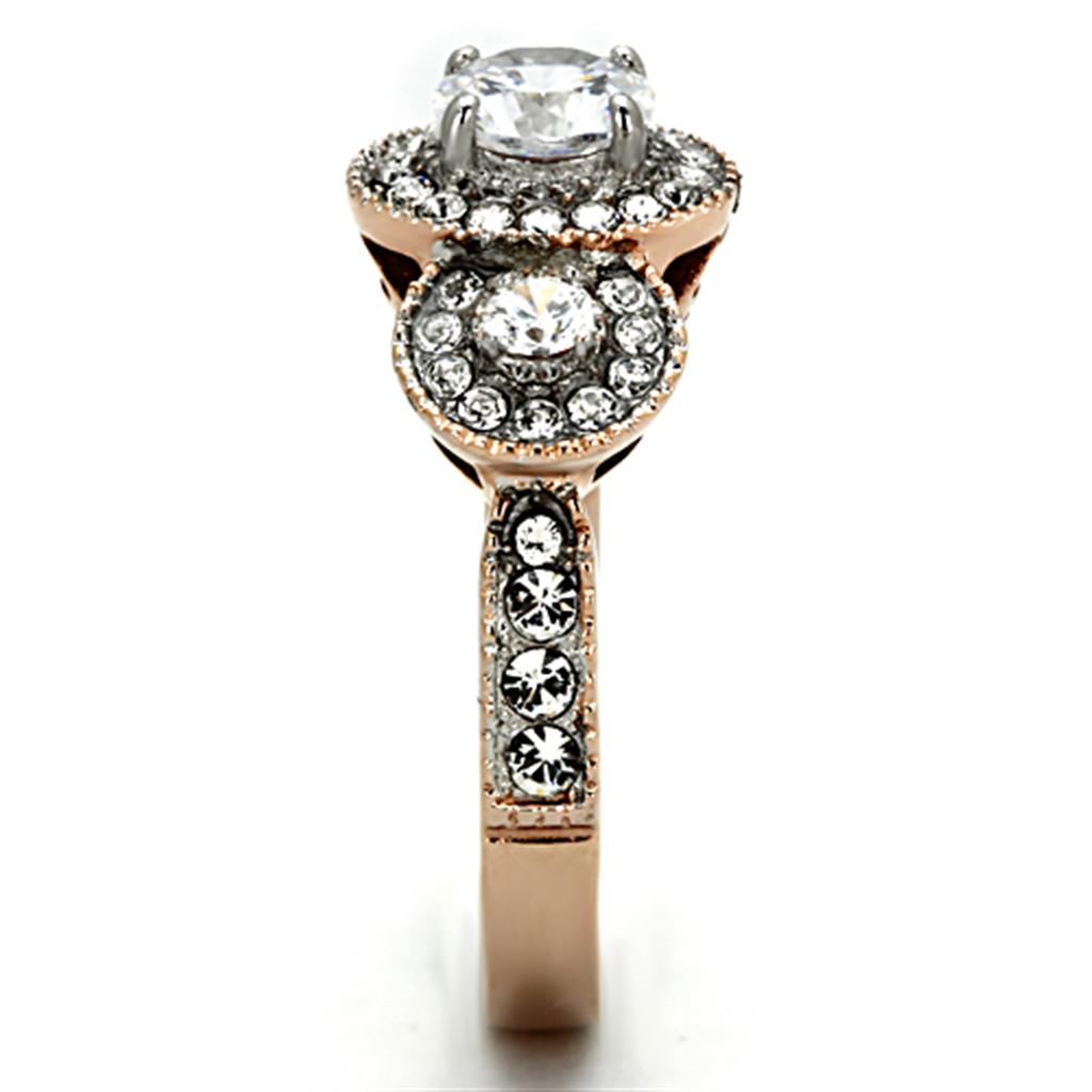 Tone IP Rose Gold Stainless Steel Ring with AAA Grade CZ in Clear