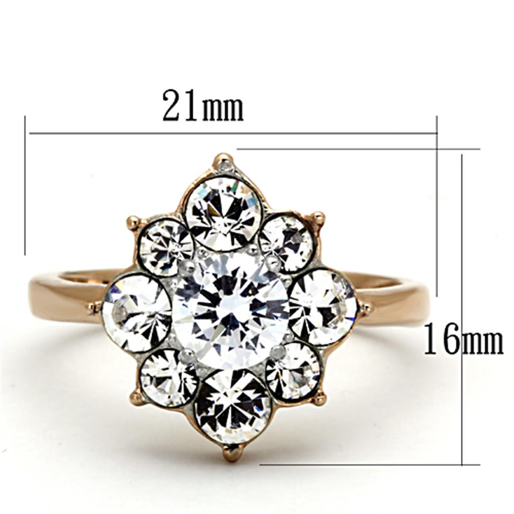 Two-Tone IP Rose Gold Stainless Steel Ring with AAA Grade CZ in Clear