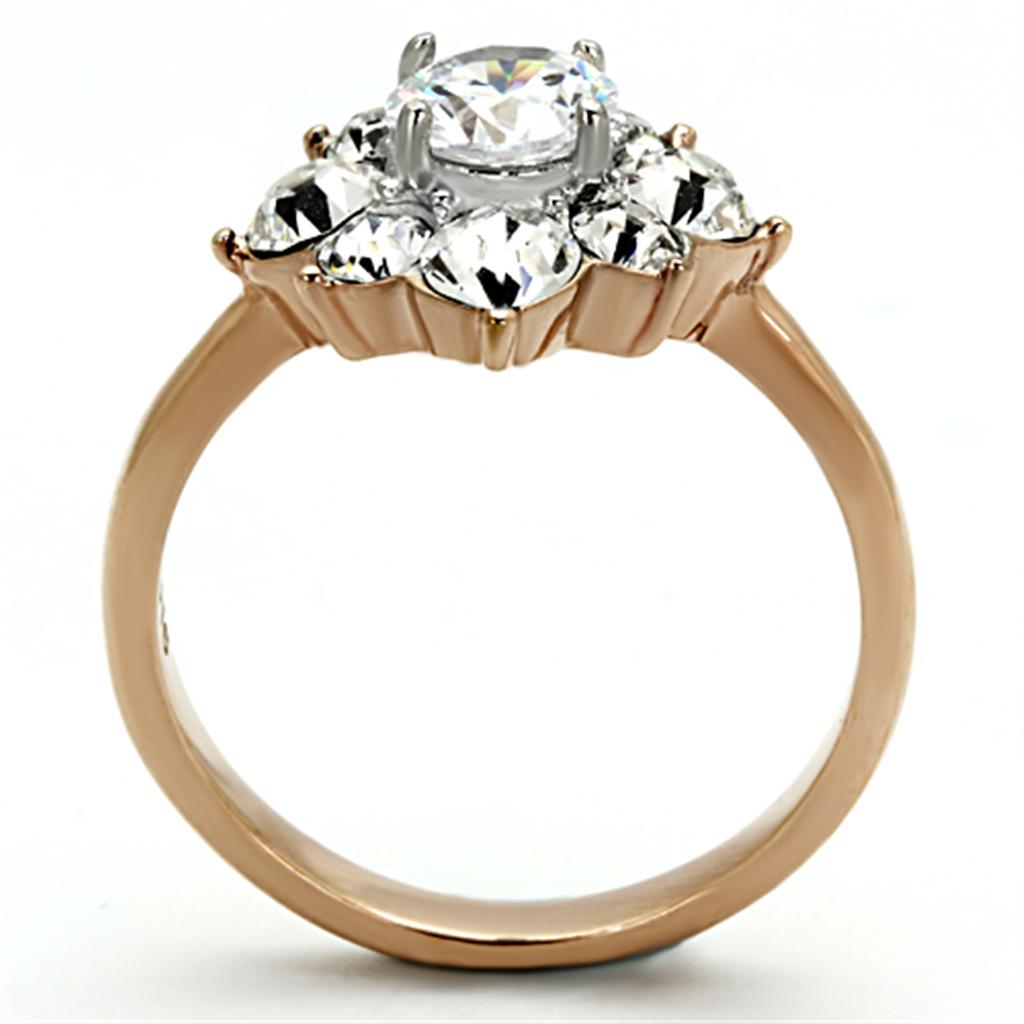 Two-Tone IP Rose Gold Stainless Steel Ring with AAA Grade CZ in Clear
