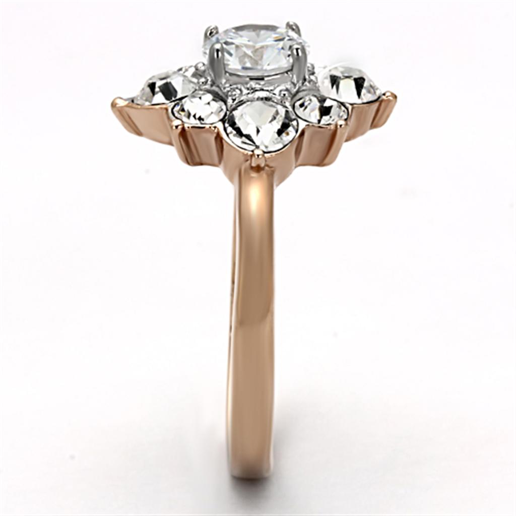 Two-Tone IP Rose Gold Stainless Steel Ring with AAA Grade CZ in Clear