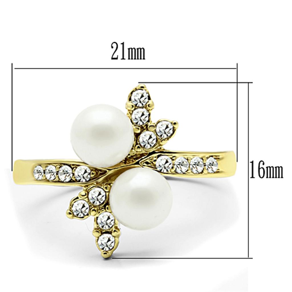 IP Gold(Ion Plating) Stainless Steel Ring with Synthetic Pearl in White
