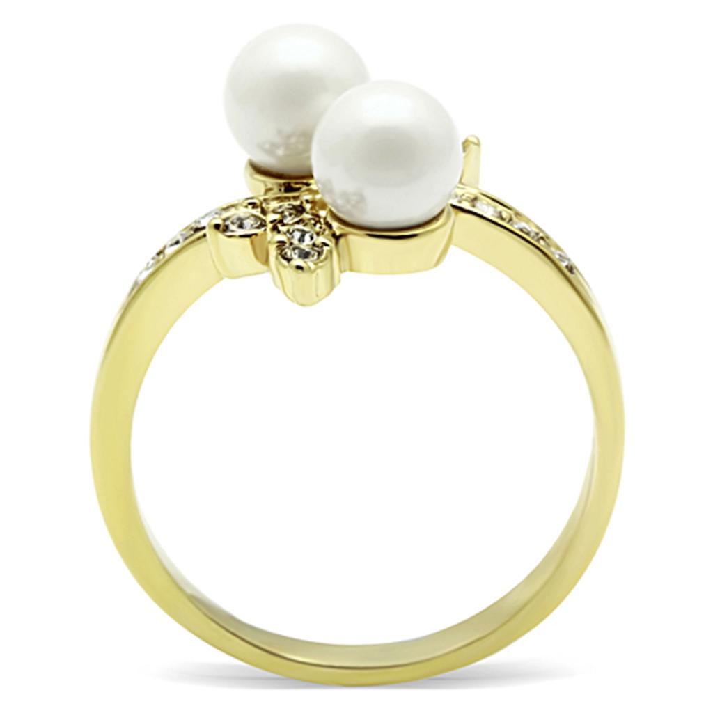 IP Gold(Ion Plating) Stainless Steel Ring with Synthetic Pearl in White