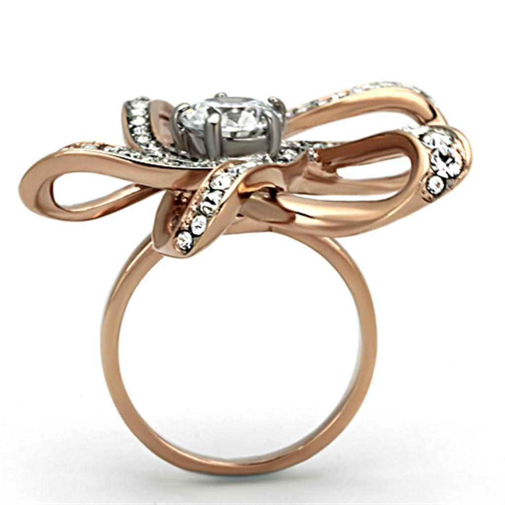 Two-Tone IP Rose Gold Stainless Steel Ring with AAA Grade CZ in Clear