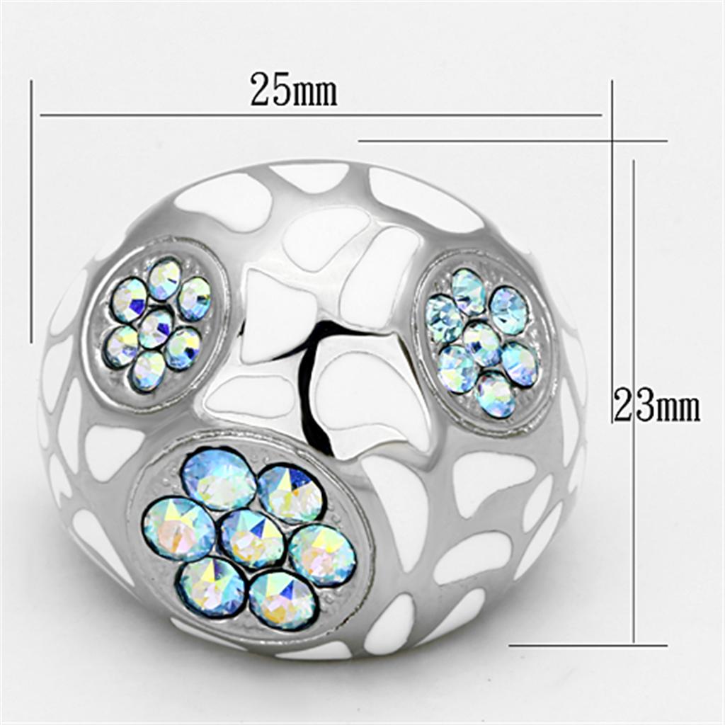 High polished (no plating) Stainless Steel Ring with Top Grade Crystal in Aquamarine AB