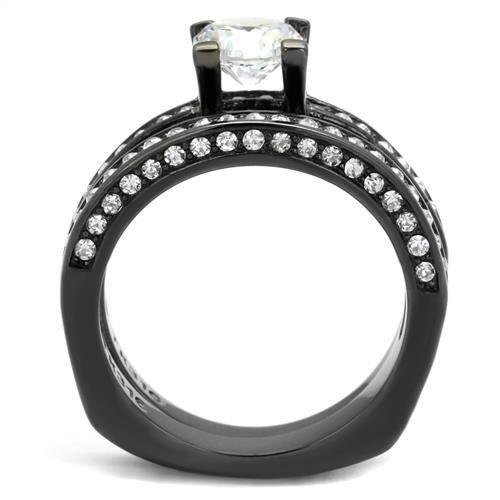 IP Light Black (IP Gun) Stainless Steel Ring with AAA Grade CZ in Clear