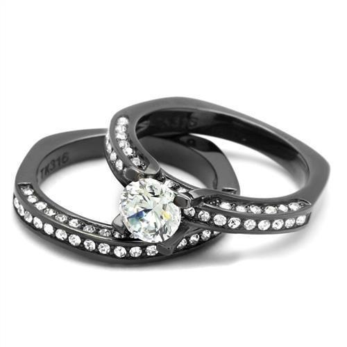 IP Light Black (IP Gun) Stainless Steel Ring with AAA Grade CZ in Clear