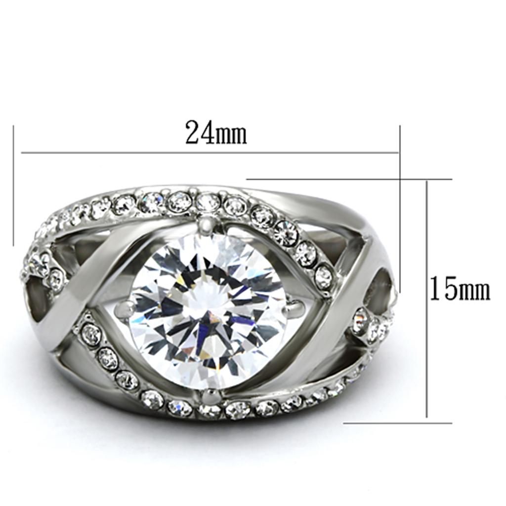 High polished (no plating) Stainless Steel Ring with AAA Grade CZ in Clear