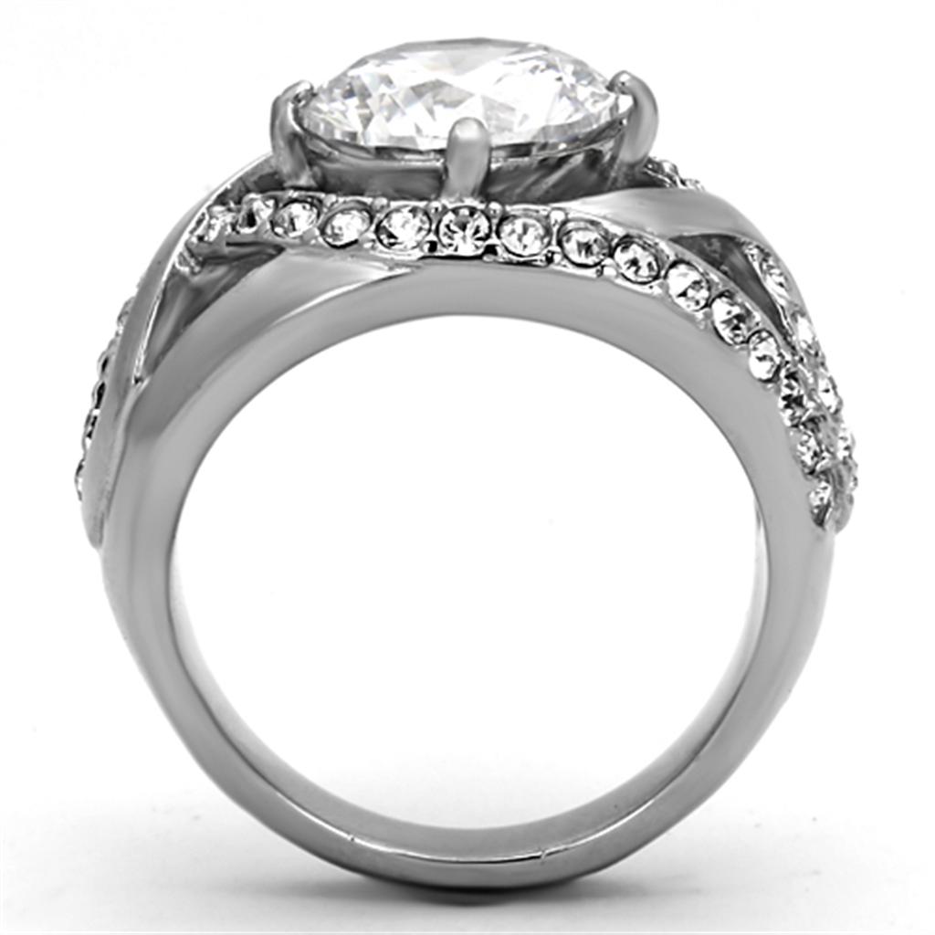 High polished (no plating) Stainless Steel Ring with AAA Grade CZ in Clear