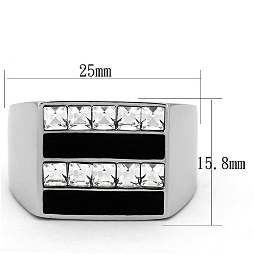 High polished (no plating) Stainless Steel Ring with Top Grade Crystal in Clear