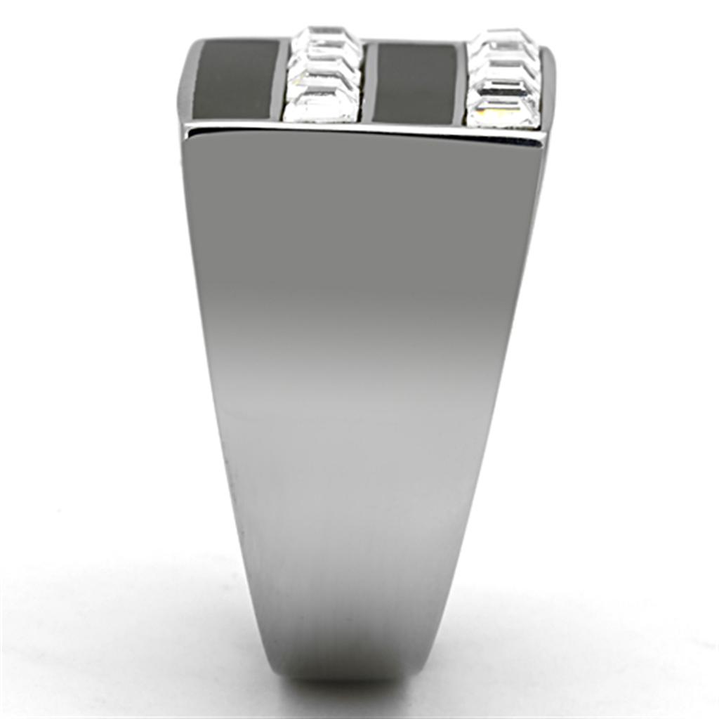 High polished (no plating) Stainless Steel Ring with Top Grade Crystal in Clear