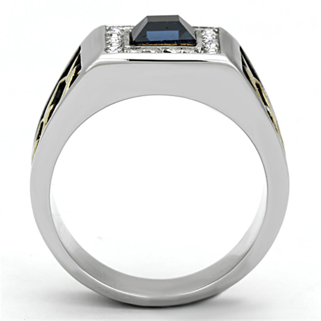 Two-Tone IP Gold (Ion Plating) Stainless Steel Ring with Top Grade Crystal in Montana