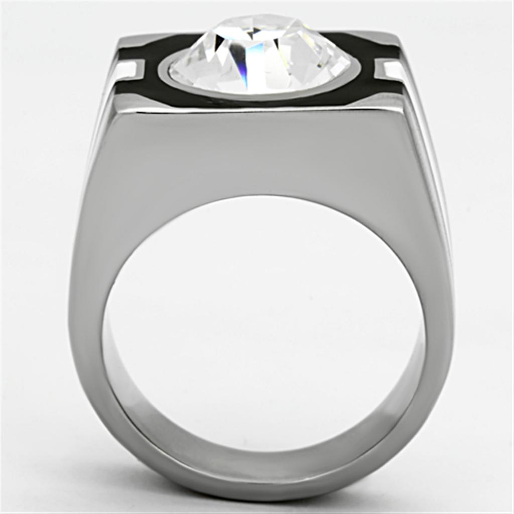 High polished (no plating) Stainless Steel Ring with Top Grade Crystal in Clear